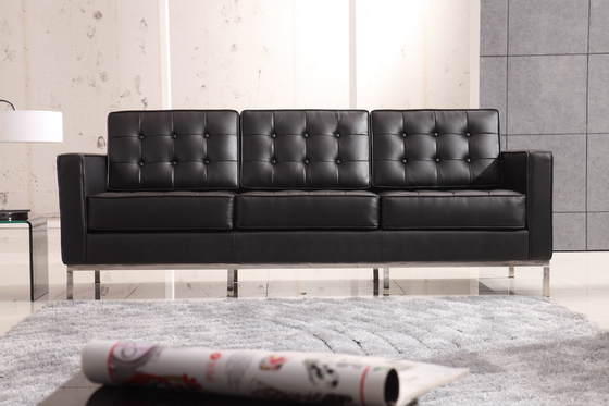Salon Klasik Çağdaş Kanepe Siyah Deri Florence Knoll Rahat Tip